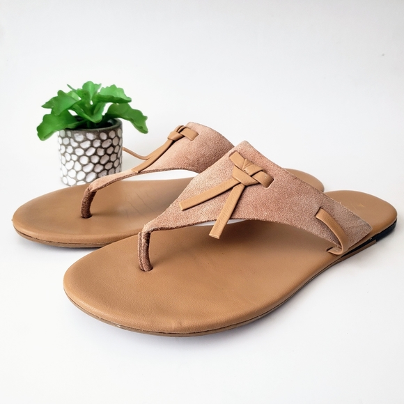 Anthropologie Lace-Up Casual Tan Brown Suede Leather Flip Flop Thong Sandals 10 - Picture 4 of 13